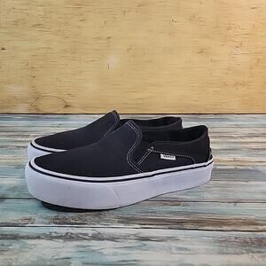 Vans Off The Wall Womens 8 Black Classic Slip On Shoes Canvas Sneakers Chunky